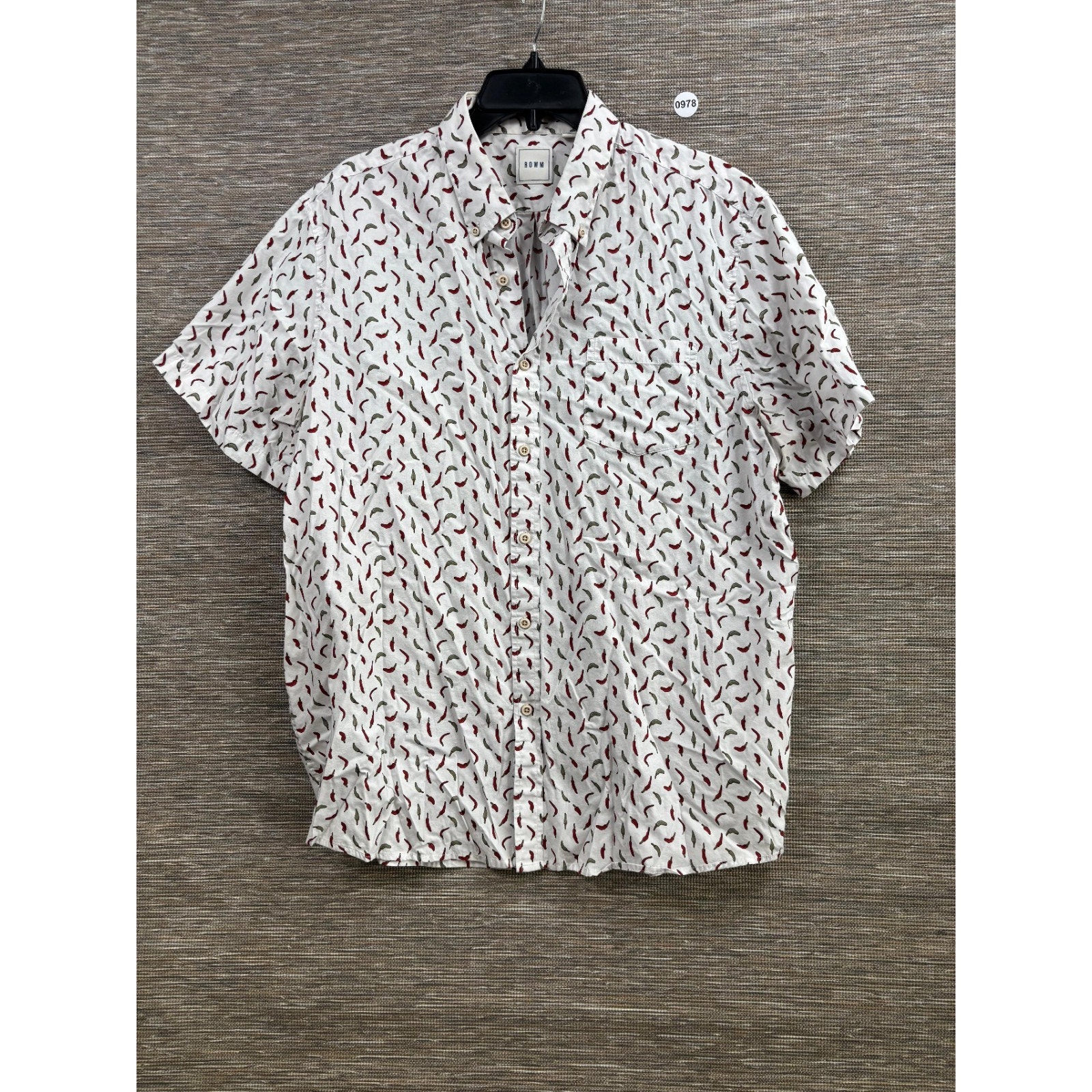 Rowm Chili Pepper Button Down Shirt Size Xl White Red Short Sleeve Casual